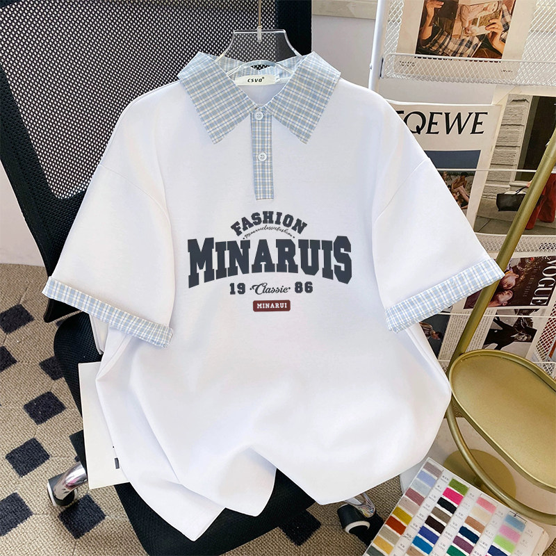 女童2026新款夏季宽松polo领短袖t恤中大童设计感小众半袖上衣服