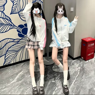 潮流多巴胺美式外套女生满印秋冬季小众ins拉链校园休闲简约开衫