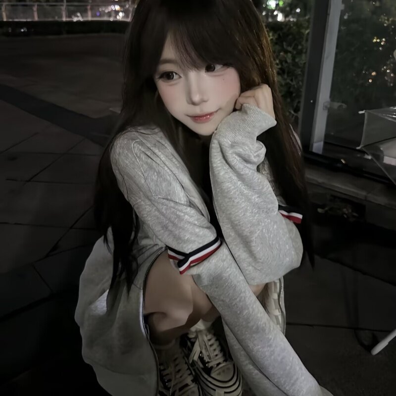 设计感可爱连帽拉链外套女生秋季大码校园风美式休闲气质上衣百搭