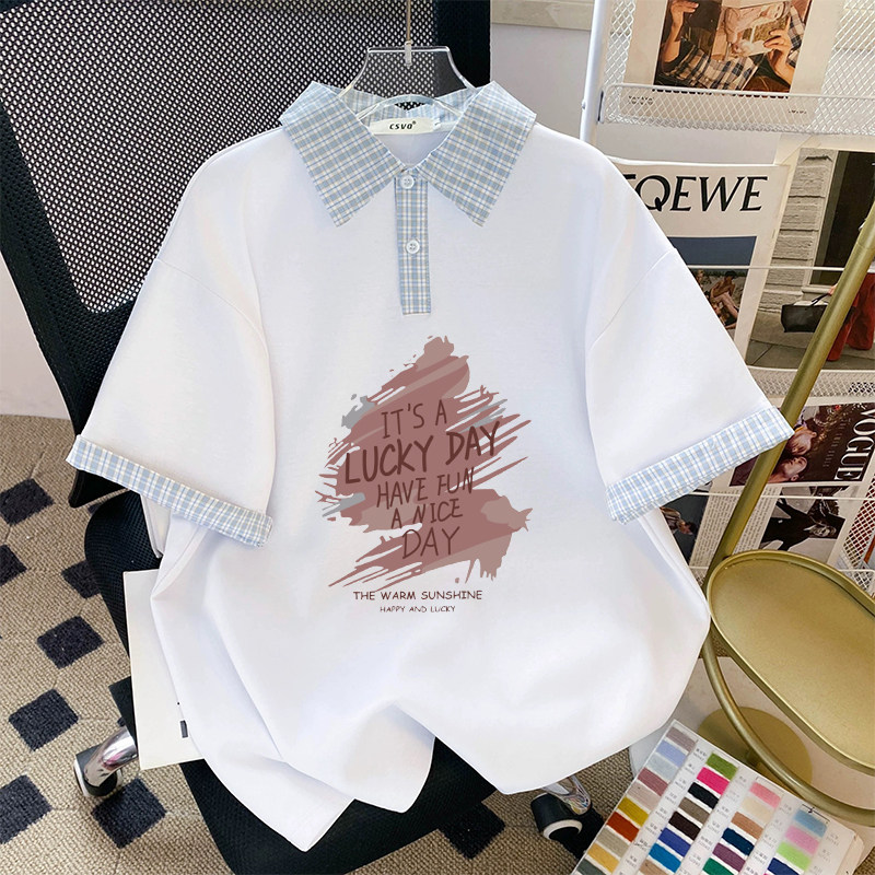 格子polo美式拼接短袖2026T恤夏季新款女孩童装上衣小众洋气外穿