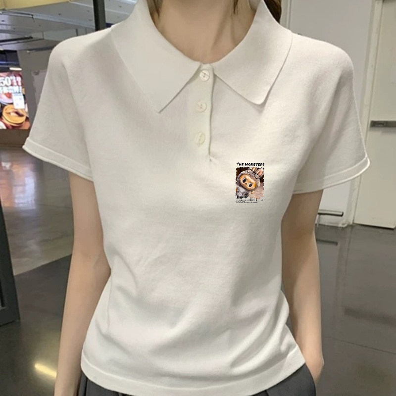 白色短袖Polo衫女学生夏季新款修身显瘦新款T恤休闲正肩百搭上衣