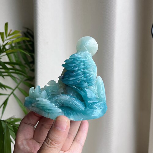 亚马y逊天空蓝山水画手工雕刻摆件84*92*34mm180g