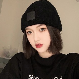 帽子假发一体女时尚针织毛线冷帽自然短发光头全头套百搭休闲秋冬