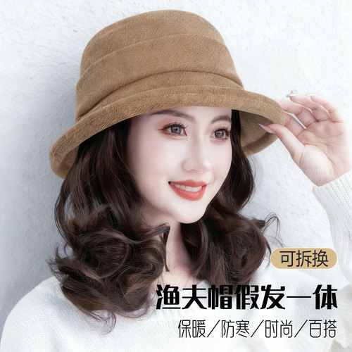 假发帽子一体女款2025秋冬新款