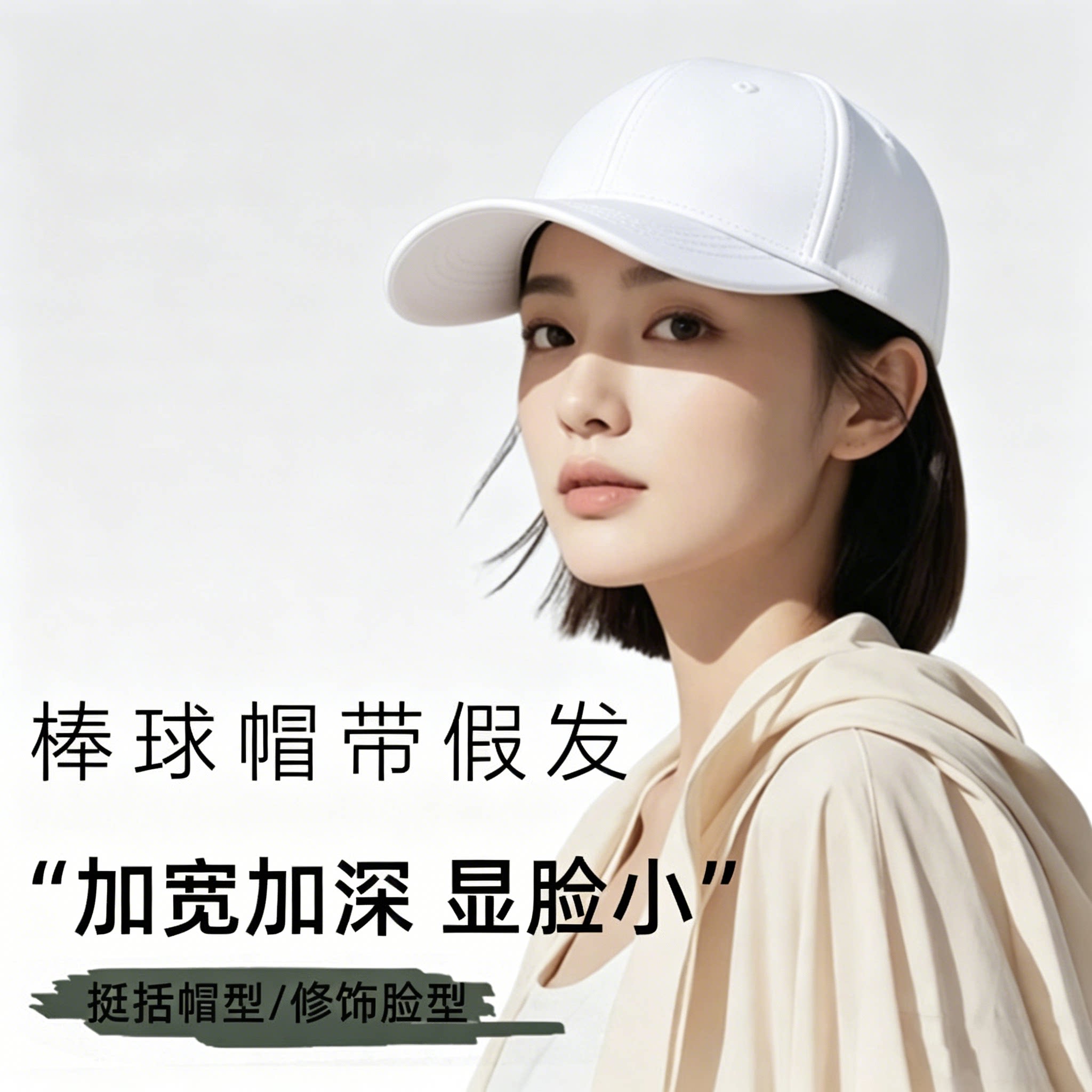 假发帽子一体大头围防晒波波头短图片