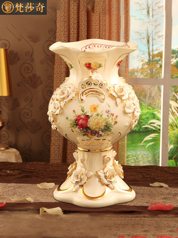欧式花瓶轻奢瓷器摆件客厅奢华插花高档北欧创意轻奢简约鲜花摆设