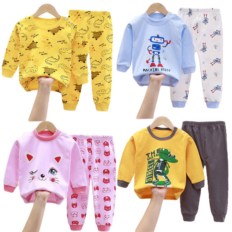 BABY UNDERWEAR SET COTTON 2024 NEW BOYS AND GIRLS AUTUMN AND WINTER CLOTHES BASE PAJAMAS AUTUMN CLOTHES AUTUMN PANTS LOUNGEWEAR