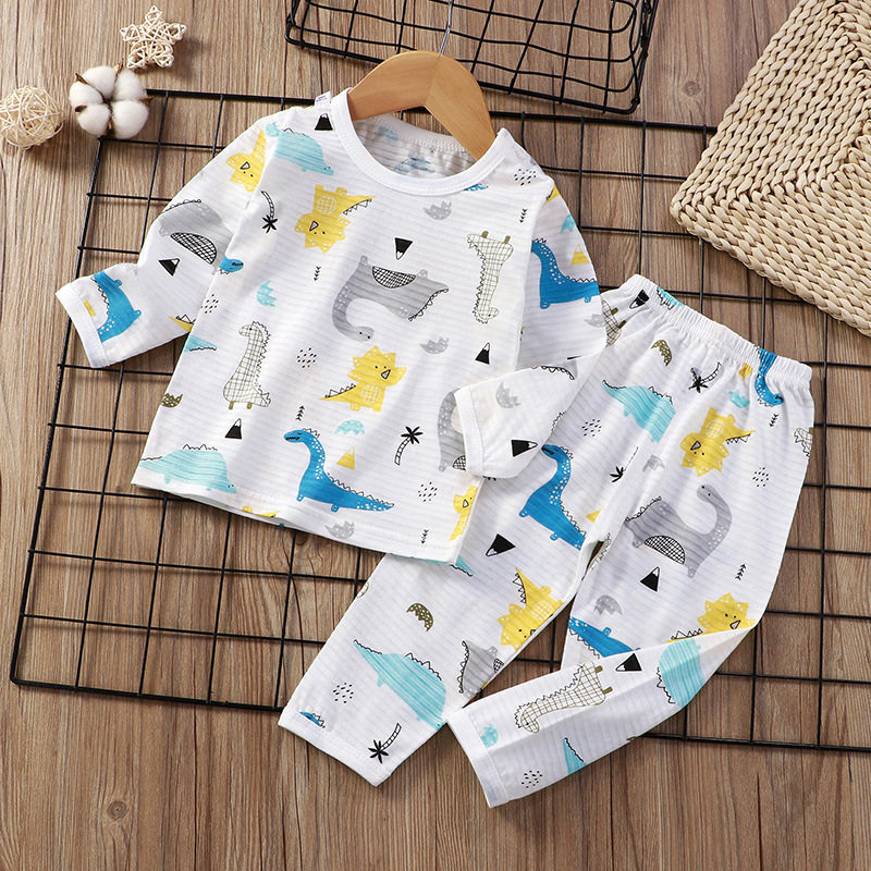 베이비 홈 에어컨 옷 순면 정장 얇은  긴팔 어린이 잠옷 정장 소년과 소녀 봄 가을