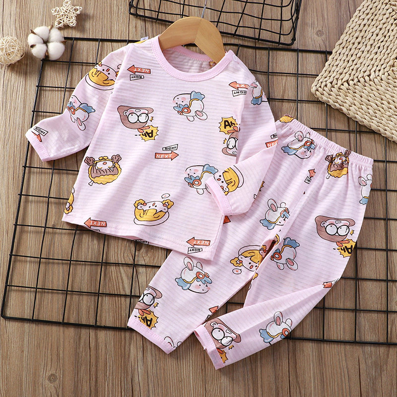 베이비 홈 에어컨 옷 순면 정장 얇은  긴팔 어린이 잠옷 정장 소년과 소녀 봄 가을