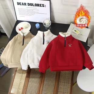 儿童年服半拉链羊羔绒卫衣男女童加绒保暖衣中大童加厚打底衫上衣