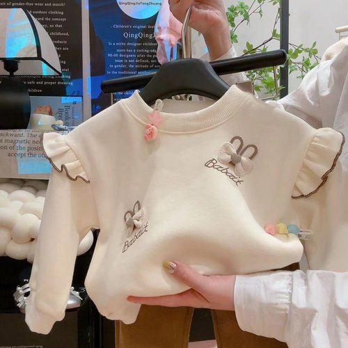女童卫衣飞袖套装中小童小兔女宝宝韩版洋气荷叶边外穿上衣T恤潮