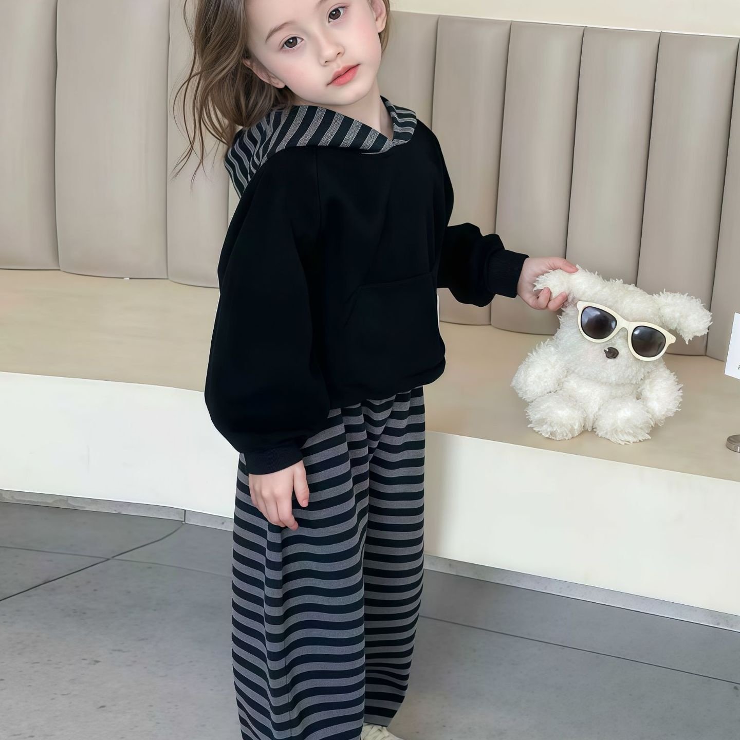 儿童秋款卫衣卫裤套装 宝宝条纹连帽衫 女童运动休闲两件套,童装/婴儿装/亲子装,儿童运动套装,淘宝优惠券,粉丝福利购,淘宝优惠卷