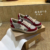 新款 韩国内增高做旧脏脏鞋 新年红亮片星星板鞋 2026春季 百搭休闲鞋