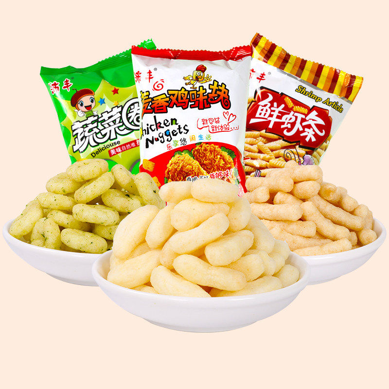 沛丰膨化食品蔬菜圈虾条混装独立小包装散装称重休闲儿童小零食