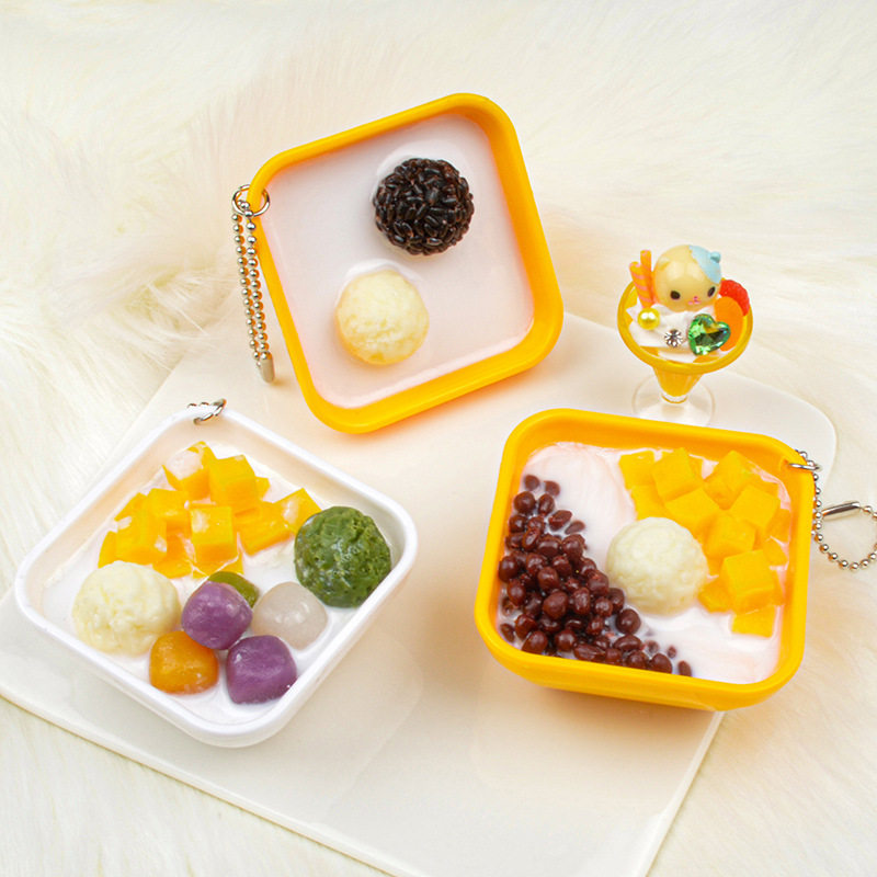 软萌治愈系环保pvc仿真芋圆烧仙草甜品挂饰挂件可爱创意背包饰品