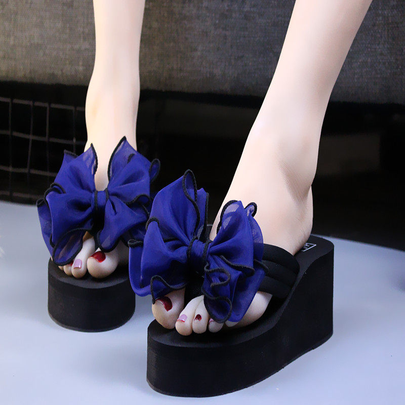 女神款夏季人字拖女可爱蝴蝶结防滑增高女士夹脚出游拍照凉拖鞋