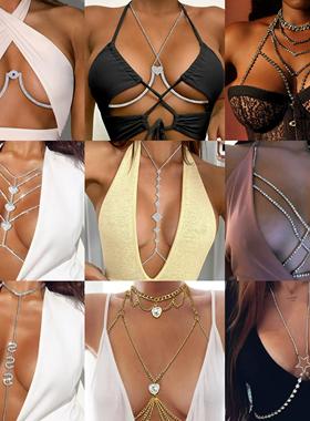 欧美外贸性感辣妹胸链女式链条装饰身体链夜店派对酒吧演出服配饰