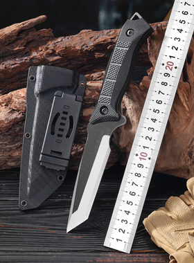 户外直刀碳钢开刃刀具多功能便携露营防身随身小刀生存战术刀具