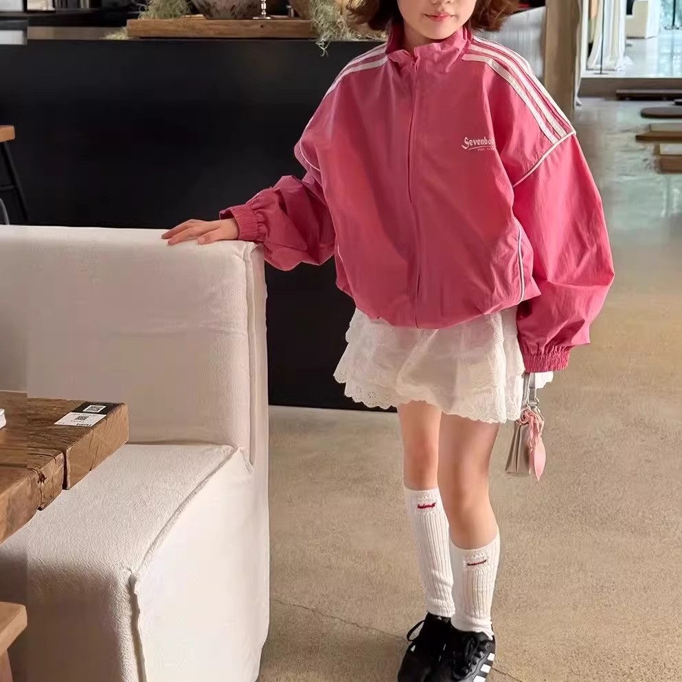 女童美式运动外套2026春夏装新款女童立领夹克上衣中大童防晒衣潮