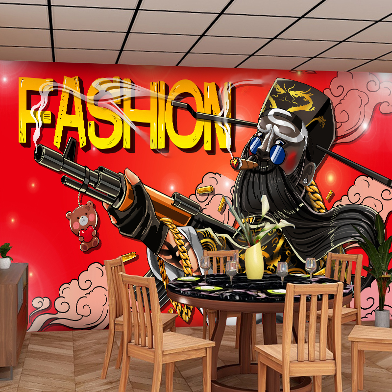 国潮墙纸火锅店麻辣烫烧烤餐厅墙壁画中国风京剧花旦棋牌室装饰画