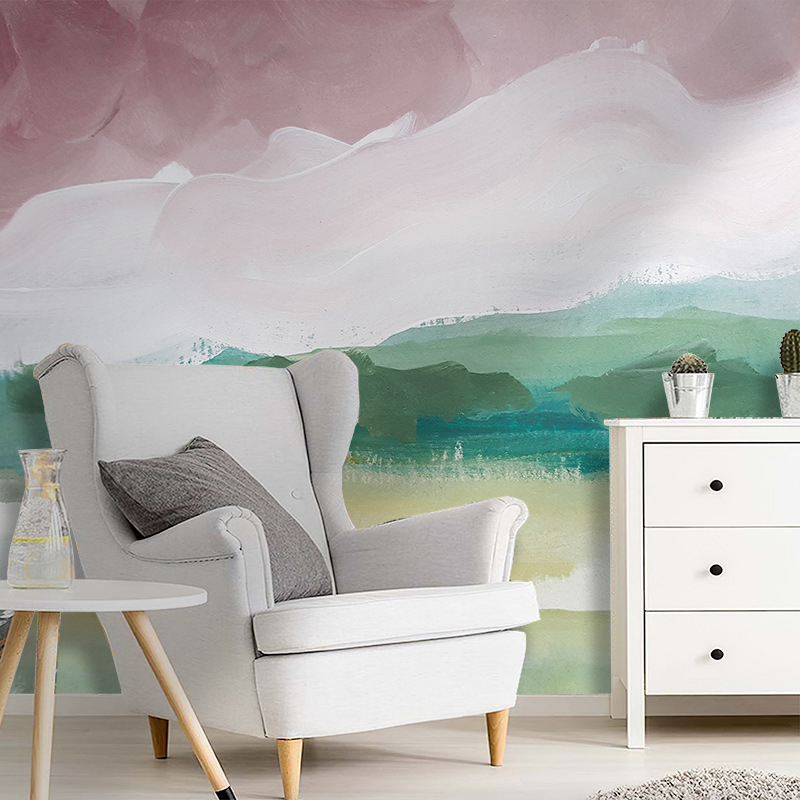 北欧抽象涂鸦网红ins风艺术油画墙纸沙发电视背景墙壁纸卧室墙布