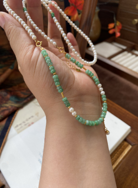 天然淡水珍珠翡翠项链锁骨链新中式国风毛衣链