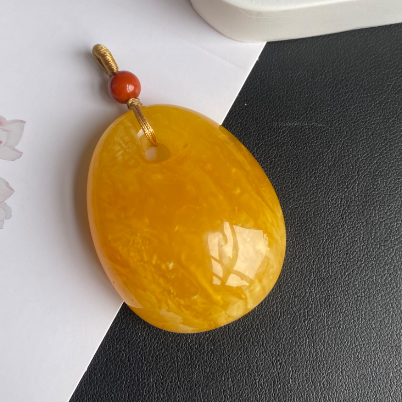 天然原矿蜜蜡吊坠蜜蜡水滴毛衣链俄料蜜蜡蜜糖色项链新中式17.5克