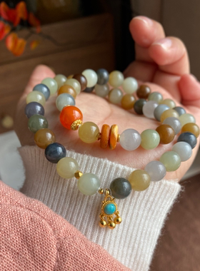 天然和田玉楼兰手链双圈设计手链新中式国风珠宝玉石手串闺蜜礼物