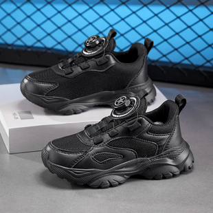 ABC IM儿童鞋子男童运动鞋黑色网面透气春秋季款女童跑步鞋中大童