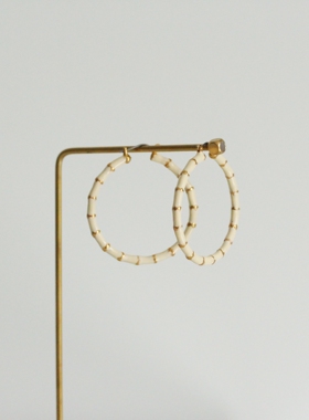 欧美复古外贸乳白色铜竹节个性小众夸张圈圈耳环