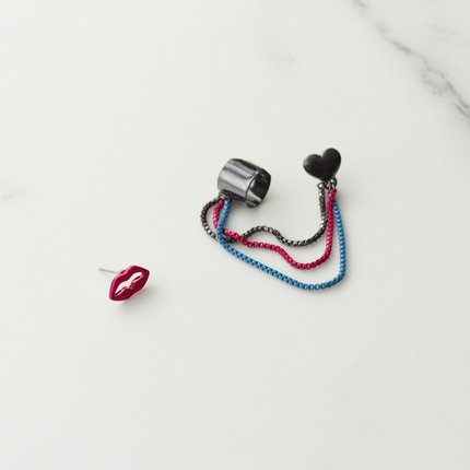 美式外贸千禧风Y2K多色链条ins辣妹个性小众荧光粉耳钉耳扣