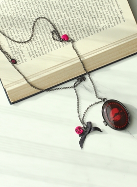 欧美复古外贸个性千禧风Y2K黑色镜子吊坠长毛衣项链