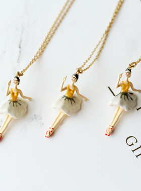 跳舞娃娃立体黄色裙摆重工手绘珐琅彩釉铜中长项链