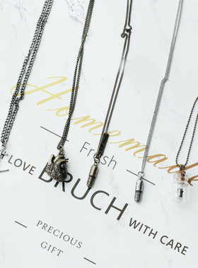 美式ins风简约个性做旧银复古金色小吊坠长项链可以叠戴项链