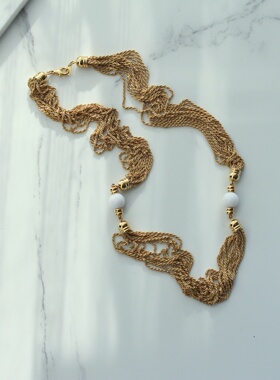 欧美复古老货外贸金色多层流苏质感夸张长毛衣项链