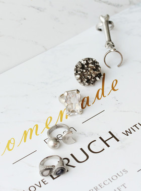 欧美风做旧银色暗黑火山岩水钻