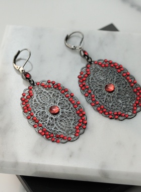 欧美复古外Joan Rivers精工古风雕刻红色夸张个性小众耳环