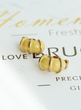 欧美外贸复古奶黄色合金竹子节款耳夹