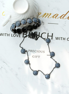 欧美复古显白宝蓝色手链合金挂坠