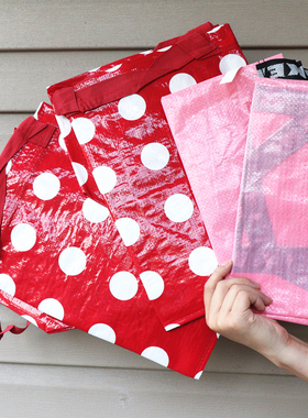 北美代购宜家限定草间弥生波点正红色粉色大编织袋