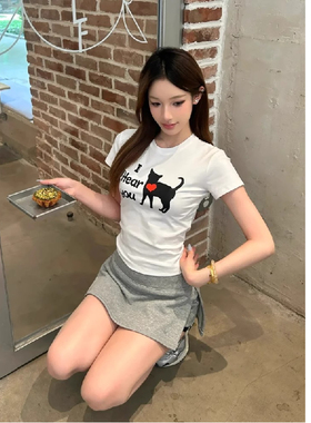 HEYABC 夏季趣味卡通小狗印花短袖T恤情侣男女宽松显瘦百搭上衣