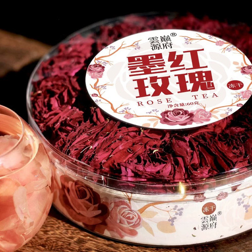 云南墨红玫瑰花茶冻干墨红玫瑰干花茶玫瑰花茶60g礼盒包邮