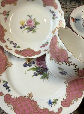 福利特价轻微岁月痕迹德国lindner粉色咖啡杯三件组