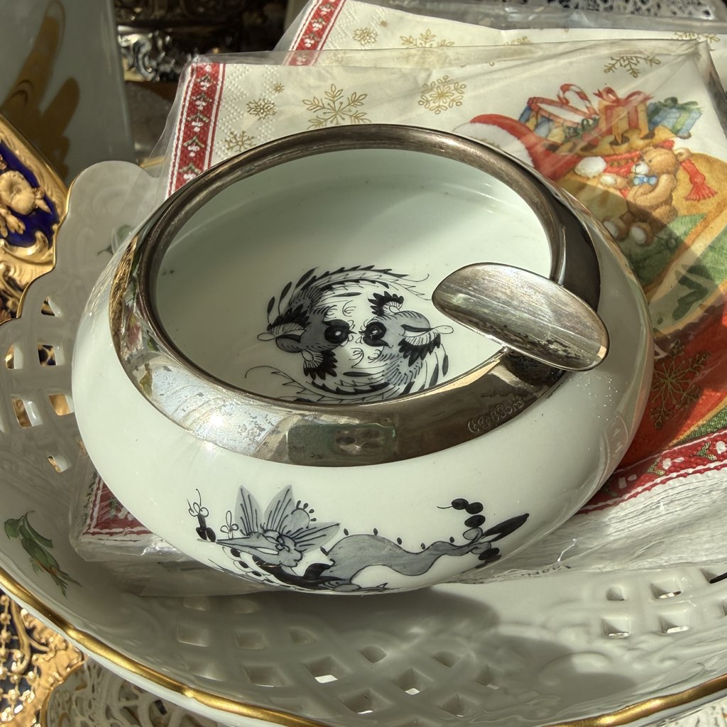 特价不退不换德国Meissen黑龙835银包边烟碟 也可做笔洗