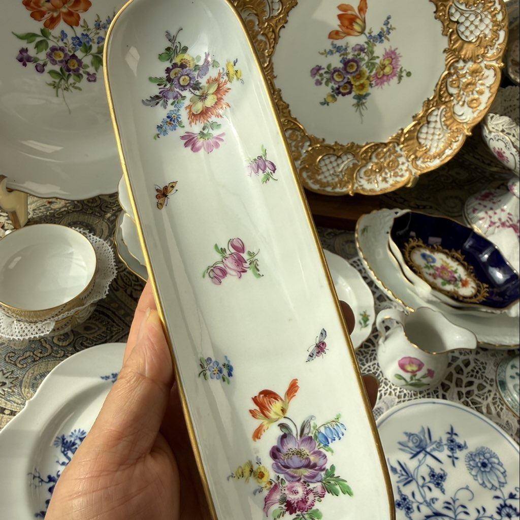 特价不退不换Meissen剑柄期细笔花簇昆虫椭圆长盘寿司碟笔盘,饰品/流行首饰/时尚饰品新,银饰项链,淘宝优惠券,粉丝福利购,淘宝优惠卷