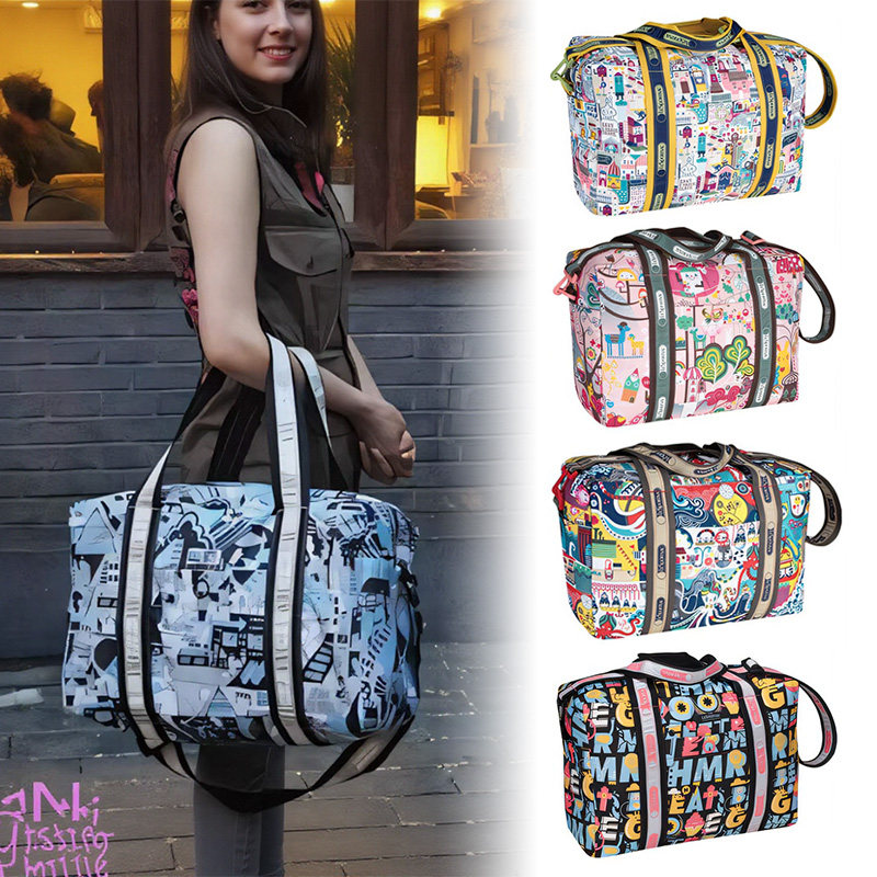 休闲轻便防水中号出差旅行包大容量印花手提单肩斜挎多用健身包女