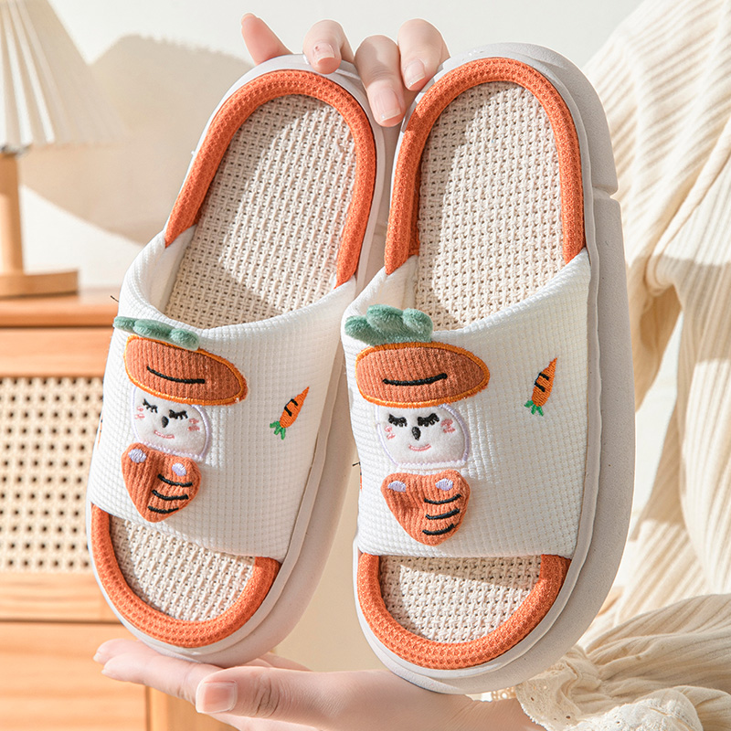 亚麻棉拖鞋泡泡棉家居室内防滑青蛙情侣男女家用踩屎感棉拖鞋可爱