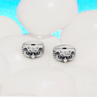 银势 S925纯银泰银猫头鹰散珠珠子隔珠手工DIY饰品串珠材料配件