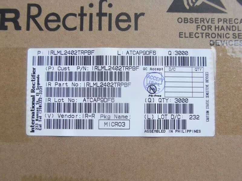 IRLML2402TRP SOT23 IR 原厂原装现货 假一赔十