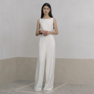 双版 连身裤 本 设计感简约收腰阔腿裤 TANSSHOP赫本风白色连体长裤